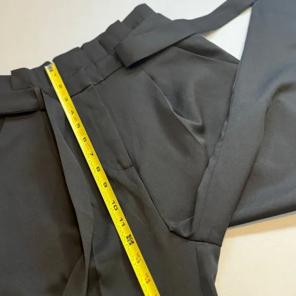 Lulus Black Paperbag Waist Tapered Pants High Rise Tie Waist Trousers Small - Image 6