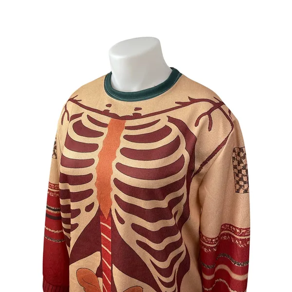 Women's Coral Skeleton Halloween Anatomy Long Sleeve Sweatshirt Sweater Size XXL - Image 3