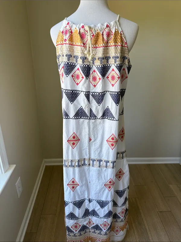 Embroidered Halter Maxi Dress White Size M - Image 6