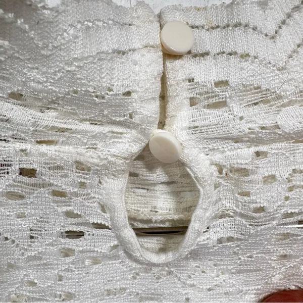 Y2K 90s Ivory Lace Mock Neck Ruffle Top Victorian Boho Vintage Arizona Jeans XXL - Image 5