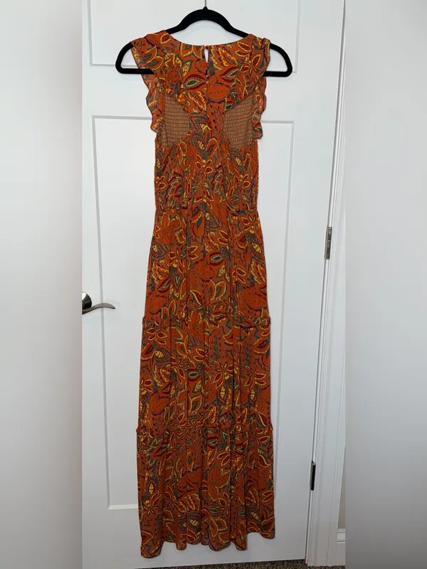NWT Melloday Earthtone Floral Smocked Ruffle Tiered Maxi Dress - Image 2