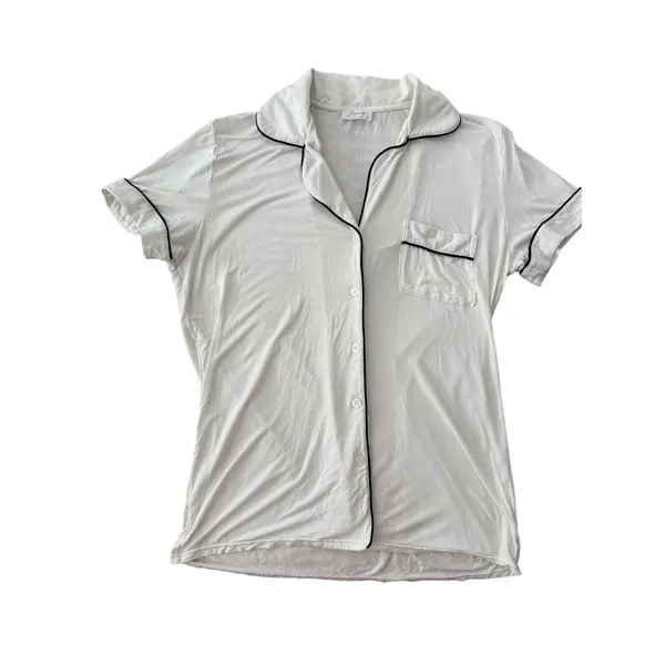 Joyarza White Pajama Set Medium Soft Viscose Button Front Short Sleeve Sleepwear - Image 3