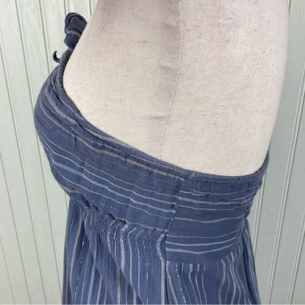 Vintage Y2K Old Navy Strapless Sundress Size Small Blue Metallic Stripe FLAWED - Image 4