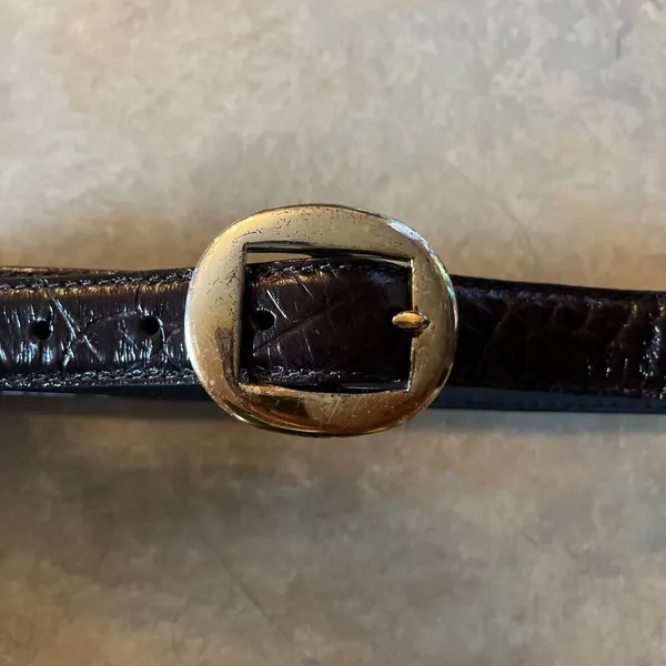 Vintage Brown Leather Belt Bohemian Women’s Size L Brass Buckle India 4002 - Image 2