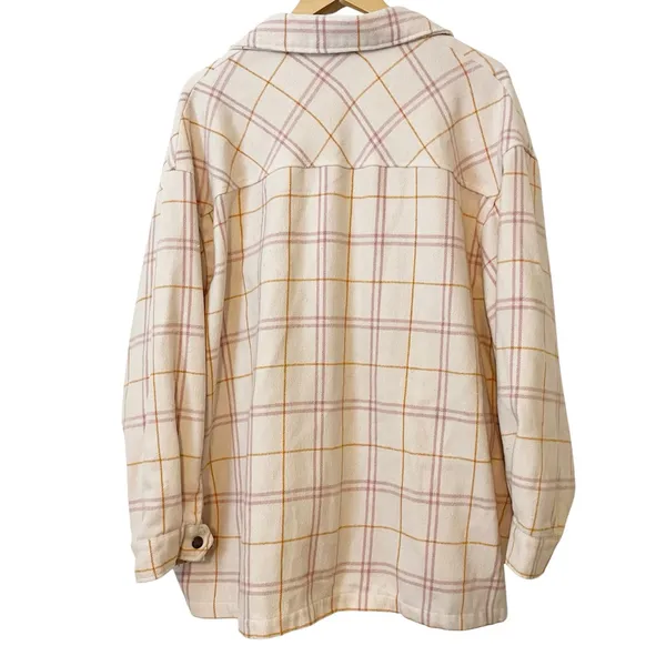 HFX Pink Orange Cream Plaid Snap Up Long Sleeve Shacket Jacket‎ Women’s Size XXL - Image 2
