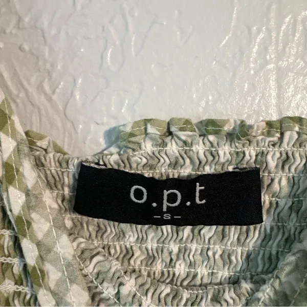 o.p.t Green Gingham Smocked Puff Sleeve Tiered Maxi Dress Cottagecore Size S - Image 3