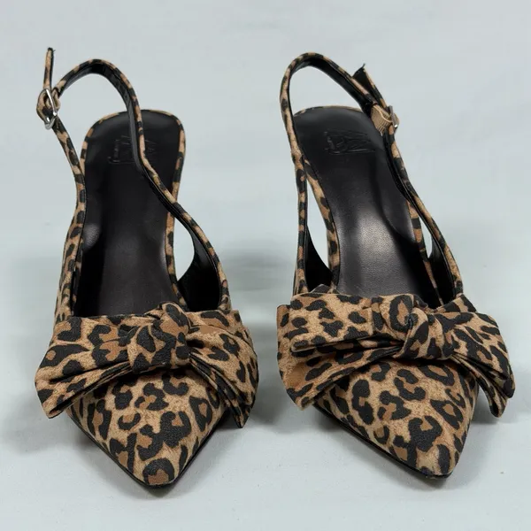 AAJ By Aminah Size-6M Womens Pump Heel Gemma Brown Leopard‎ Bow Slingback - Image 3