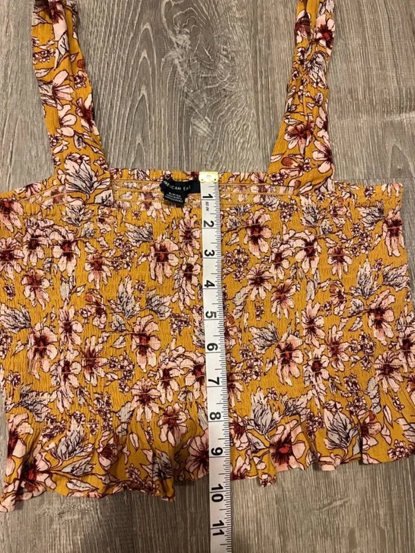 American Eagle Cropped Floral Sleeveless Shirt Smocked Tank Top Size S NWT Boho - Image 3