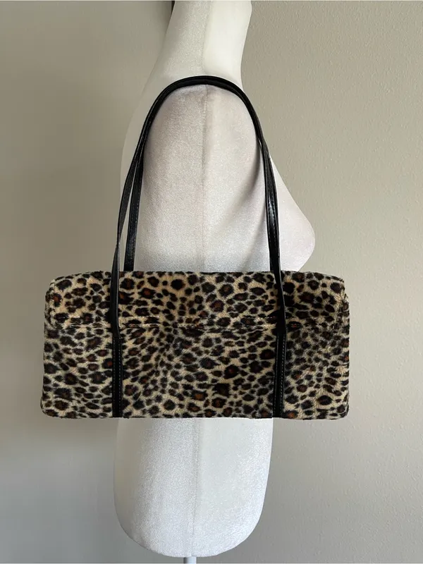 Leopard Print Shoulder Bag with Black Straps Tan - Image 4
