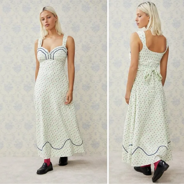 Free People Dainty Western Prairie Sweet Hearts Midi Dress in Ivory Combo Medium - Image 8