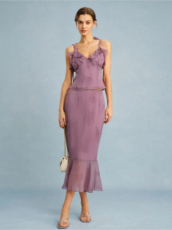 Rihoas Purple Floral Mermaid Midi Skirt - Image 5