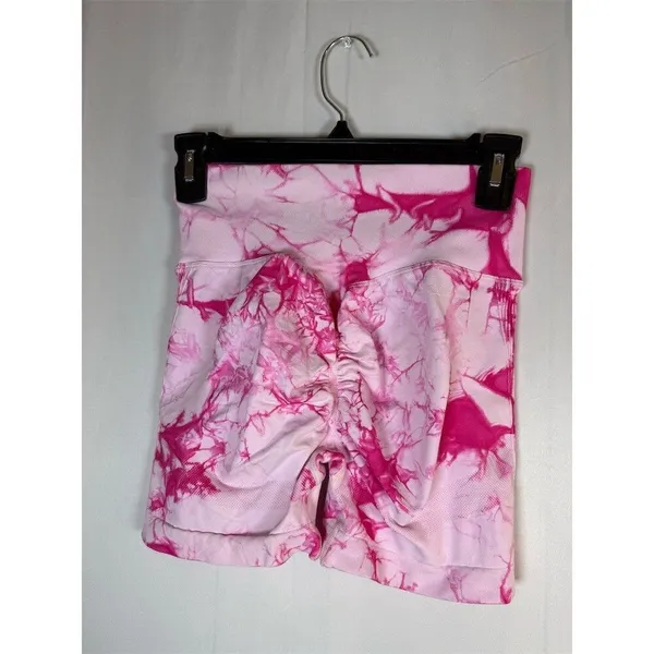 Unbranded Biker Shorts Womens M Pink Tie Dye High Waist Scrunch - Image 4