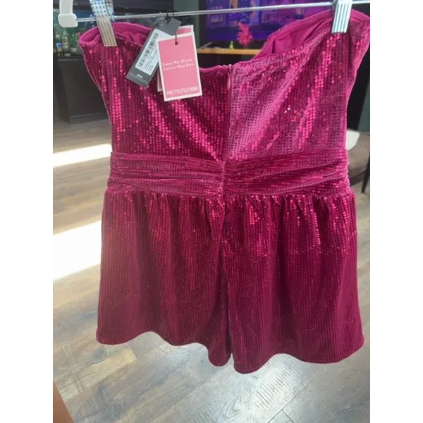 PrettyLittleThing Pretty Little Thing Sequence Romper in Pink - Image 3
