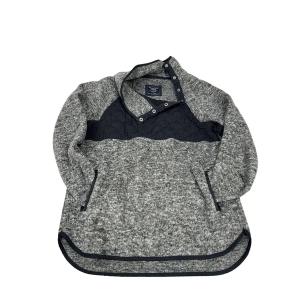 Abercrombie & Fitch Fleece Pullover‎ Womens M Gray Snap Neck Quilted Trim Sherpa - Image 2