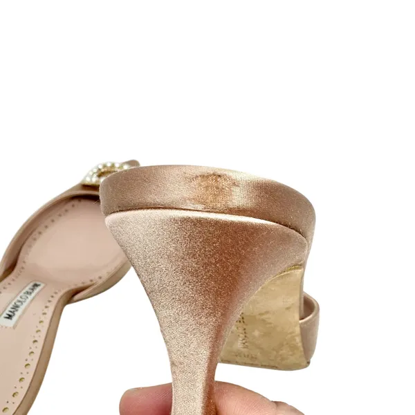 Manolo Blahnik Fabetamu Pearl Crystal Satin Mule Pointed Kitten Heel Pink 38.5 - Image 7