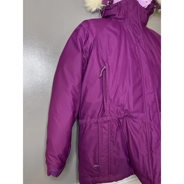 L.L.Bean Goosedown Coat Womens Large Purple Hooded Gore-Tex Down Parka Faux Fur - Image 3