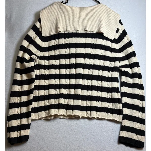 Modern Supply by Sanctuary Striped Cable Knit Sailor Collar Cardigan Black L - Image 3