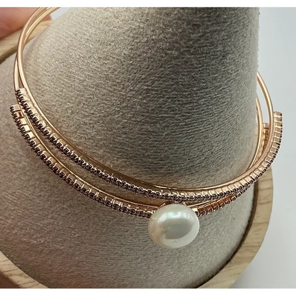 Adina Eden 14K Gold Plated Pearl Open Cuff Bracelet Waterproof NIB - Image 5
