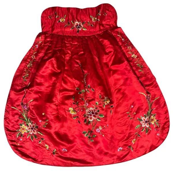 Vintage Red Silk Embroidered Padded Cape with Floral Satin Stitch Detail small - Image 8