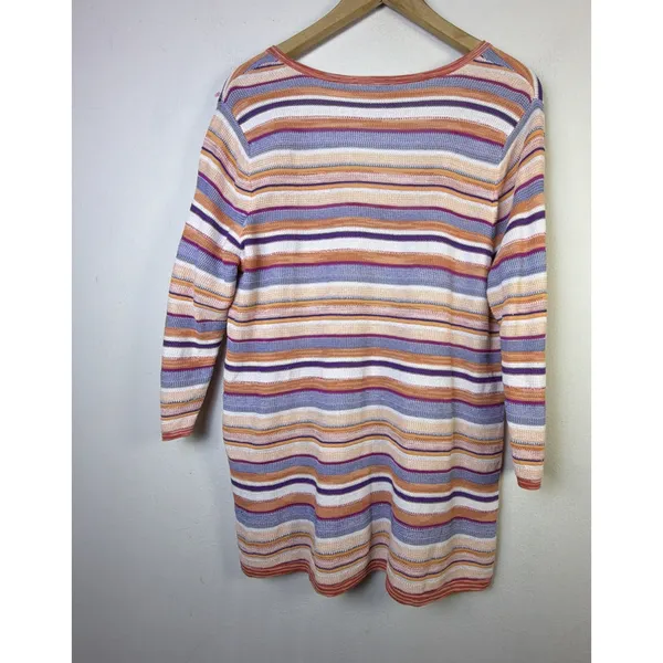Chico's 2 Multi Color Striped Sweater Top large Linen blend Orange fall festival - Image 7