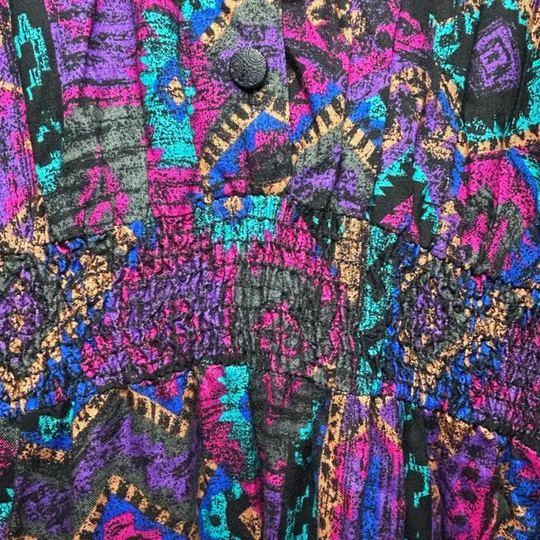 VTG En Focus Geometric Jumpsuit Purple L Rayon Southwestern Boho 90s USA Made - Image 6