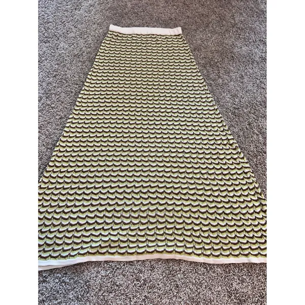 Cider‎ Women Green Brown Chevron Crochet Knit Maxi Skirt Retro Boho Small - Image 4