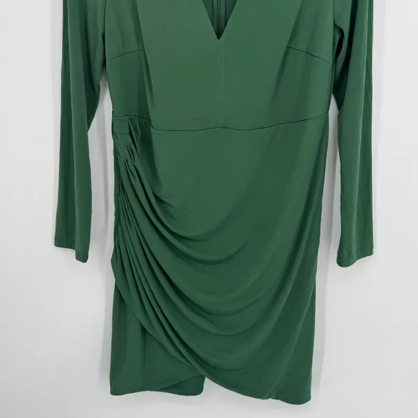 Eloquii Ruched V-Neck Sheath Dress 16 Green Long Sleeve Party Wedding Guest Chic - Image 4