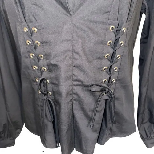 GUEST EDITOR Jet Black Corset‎ Style Long Sleeve Blouse EUC Size Small - Image 3