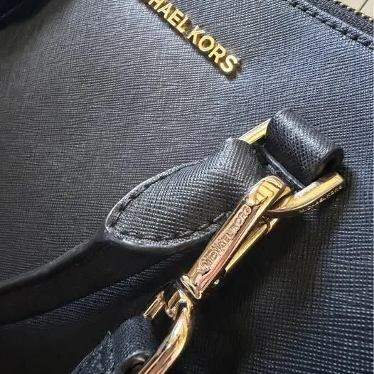 Michael Kors Cindy Large Dome Satchel Black & Gold Shoulder Bag Purse - Image 5