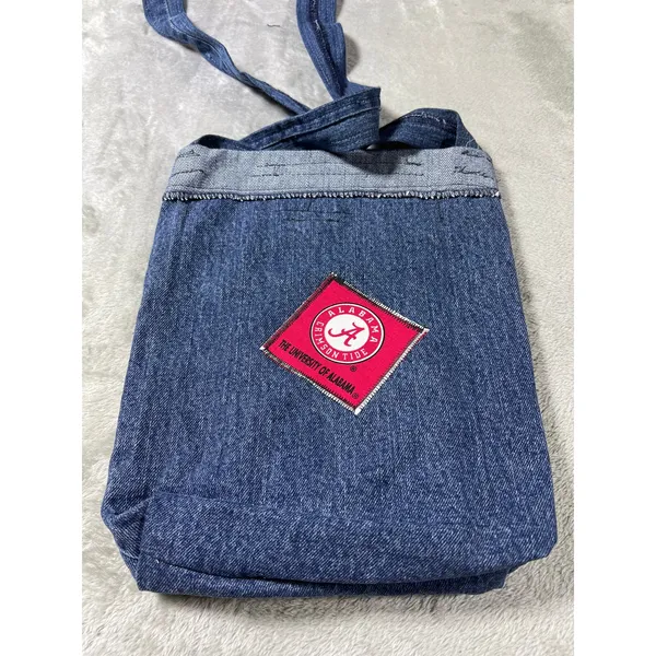 Handmade University of Alabama Denim Crossbody Purse Patchwork Crimson Tide Bag - Image 8