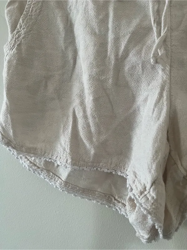 Beige Linen Blend Pull On Shorts Medium Euro Summer Coastal Resort Neutral - Image 4