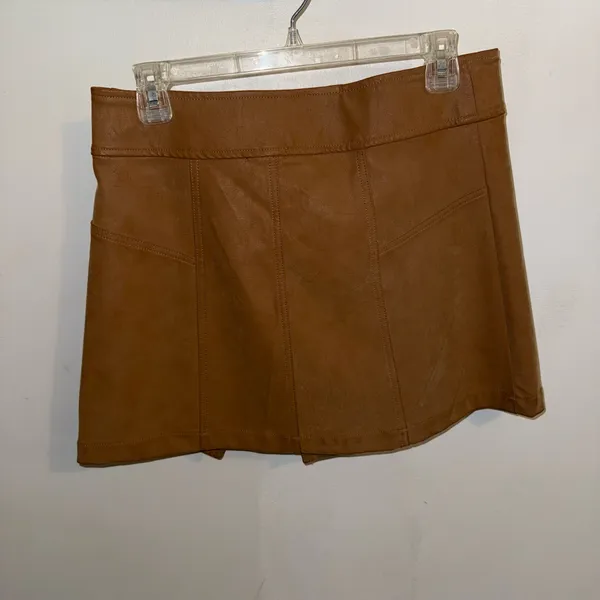 NWT $88 Free People Ari Camel Vegan Suede Buckled Wrap Mini A-Line Skirt 8 - Image 7