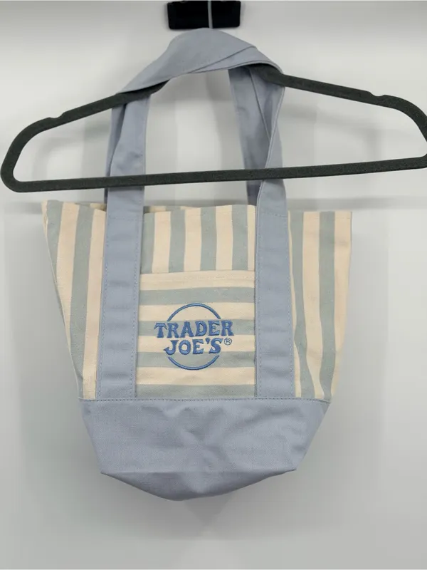 Trader Joe’s‎ Striped Mini Canvas Tote Bag Pastel Blue Cream NWT 2026 - Image 3