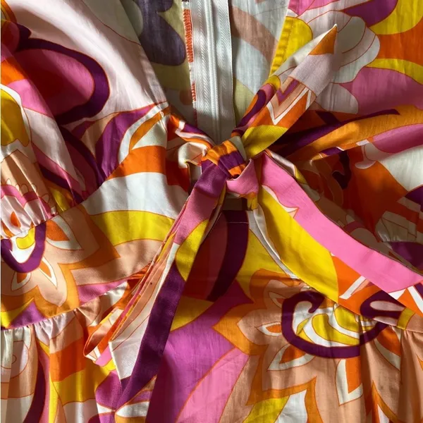 Chloe + Rene Maxi Dress Sunny swirl retro Print Boho print Summer Beachy Size L - Image 5