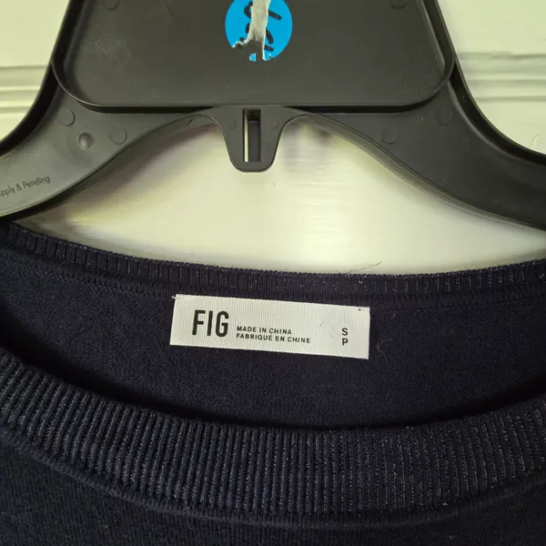 FIGS Navy Crewneck Sweater with Cream Sleeve Stripes - Image 3