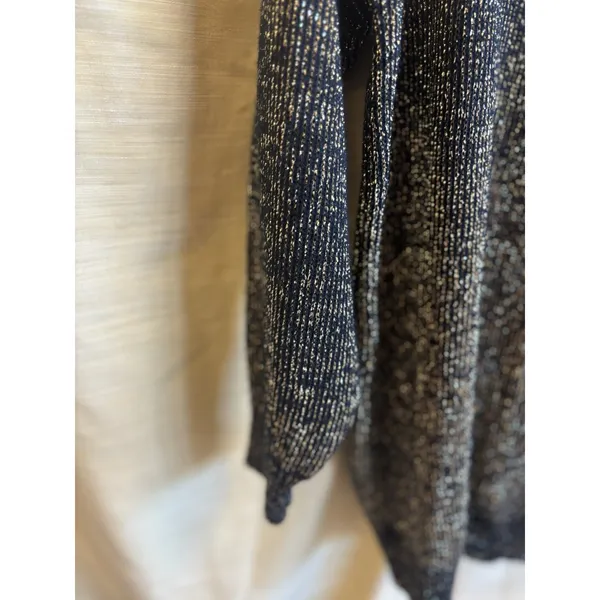 Jamie Scott‎ Vintage Black Gold Metallic Shimmer V-Neck Knit Sweater Small - Image 6