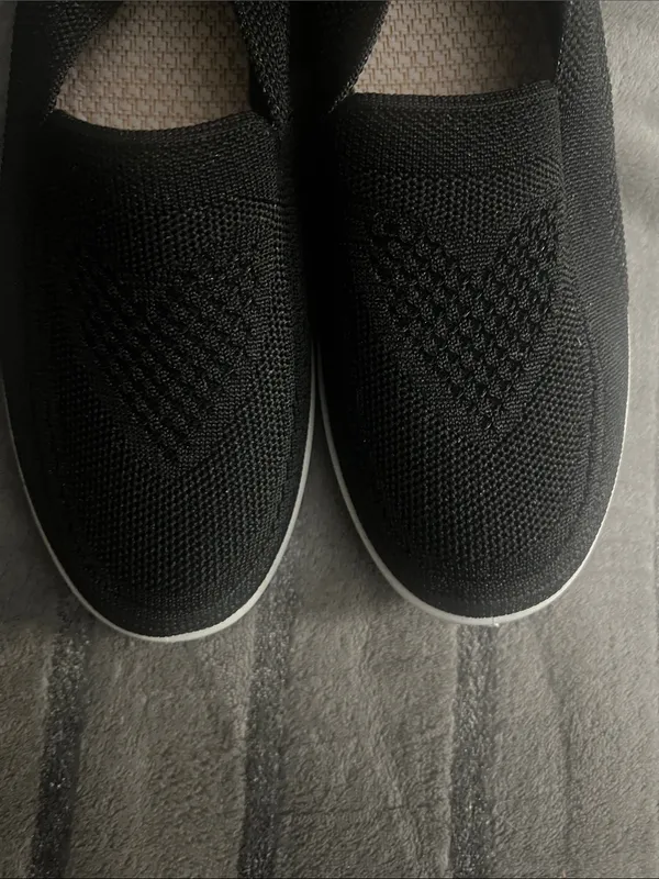 Comfort Knit Slip-On Women’s Sneakers - Black - Image 2