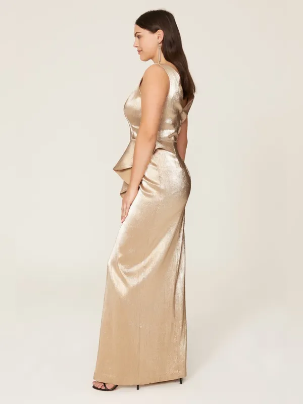 Black Halo Metallic Gold V-Neck Maxi Gown - Image 10