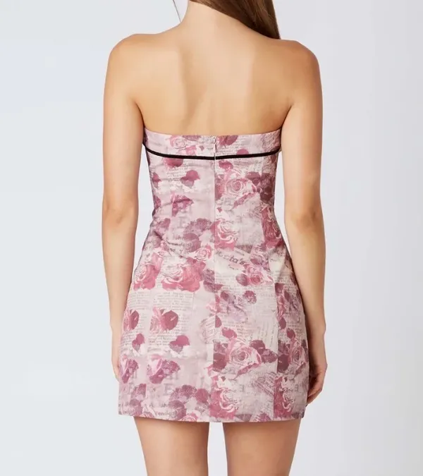 Cotton Candy LA pink flower newspaper strapless dress - Image 5
