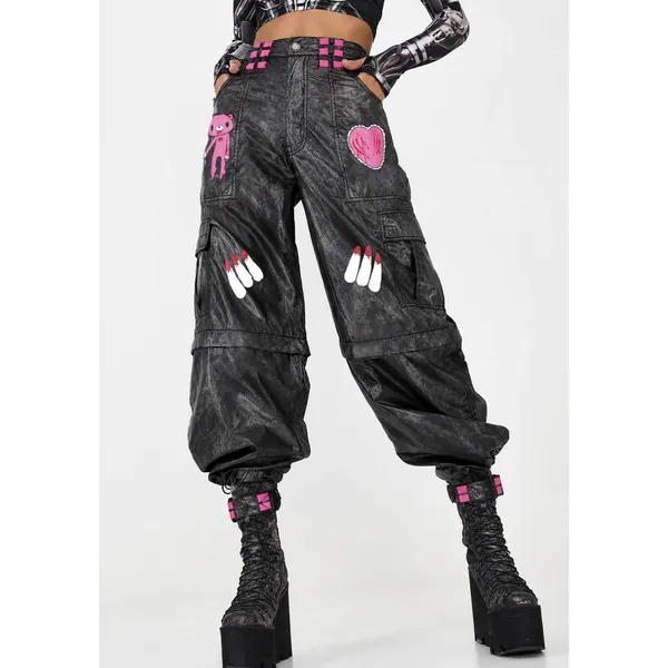 Club Exx Dolls Kill Convertible Cargo Pants S DIY Hand Painted Goth Cyber Rave - Image 3