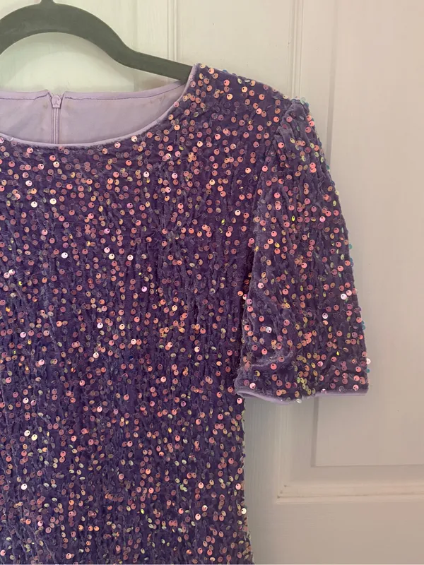 SHEIN Short Sleeve Purple Sequined Mini Dress - Image 6