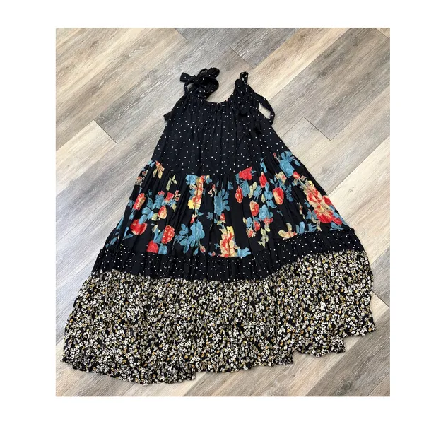 Free People Bare It All Maxi Dress Black Floral Tassel Tie Back Small - Image 4