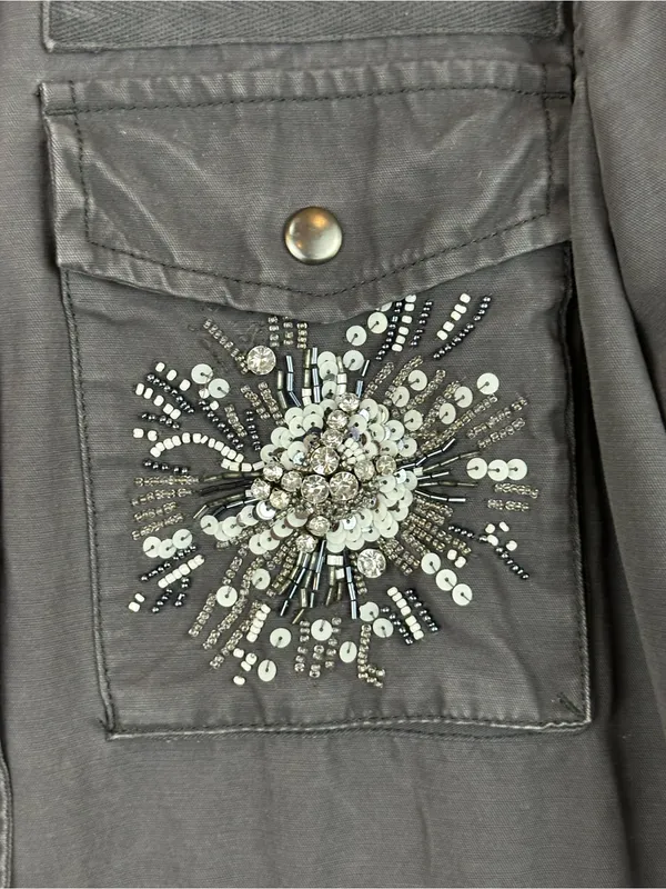 GAP Womens Blue Gray Beaded Sequin Embellished Utility Field Jacket XL - Image 9