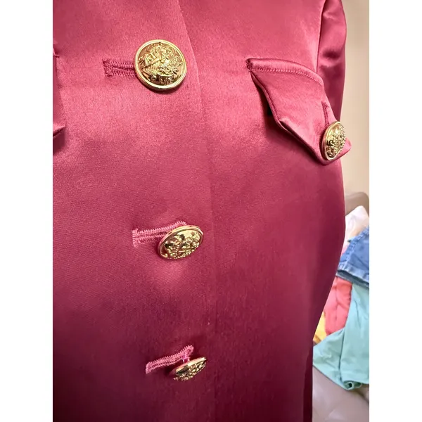 Cinq a Sept Mauve Satin Cropped Jacket Gold Crest Buttons Size 8 - Image 3