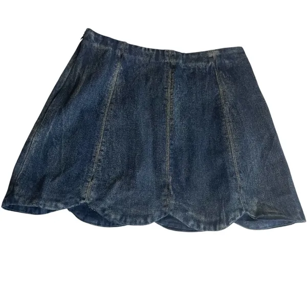 Altar’d State Skirt‎ Denim Blue Scallop Hem Mini Hipster Boho Festival Small NWT - Image 2