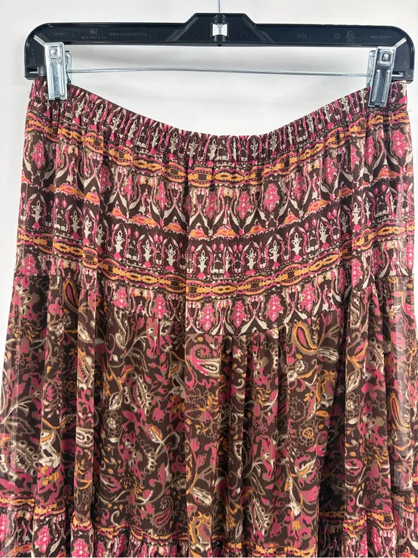 Y2K Boho Paisley Tiered Maxi Skirt bohemian boho beach Brown Pink size small - Image 7