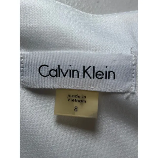 Calvin Klein White Bell Sleeve Gold Zipper Evening Sheath Dress 8‎ Cocktail - Image 6