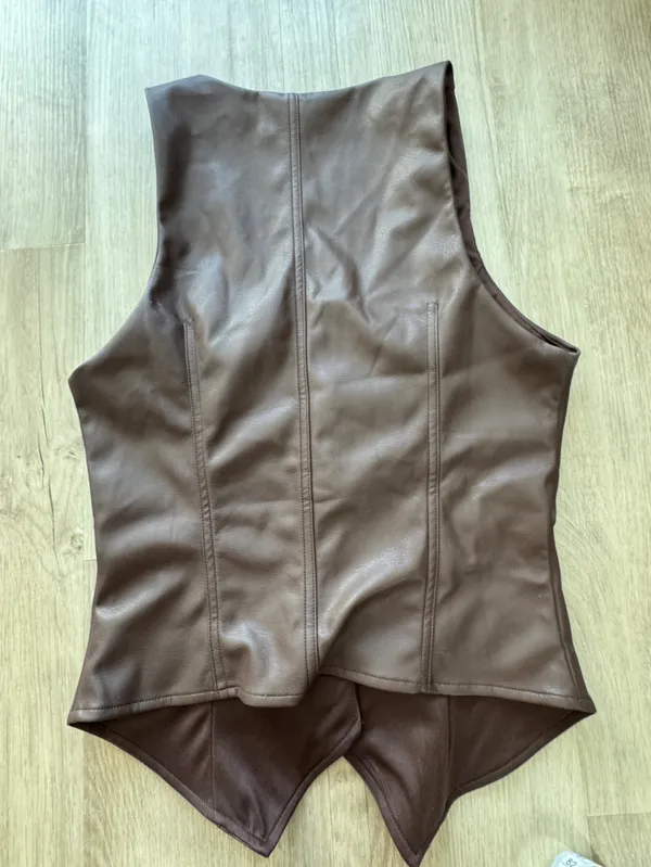 Superdown Karina Brown Faux Leather Button Vest Sz S - Image 9