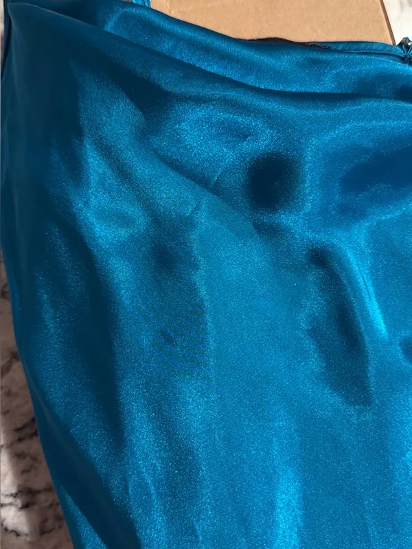 bebe Teal Satin Slip Dress - Image 3