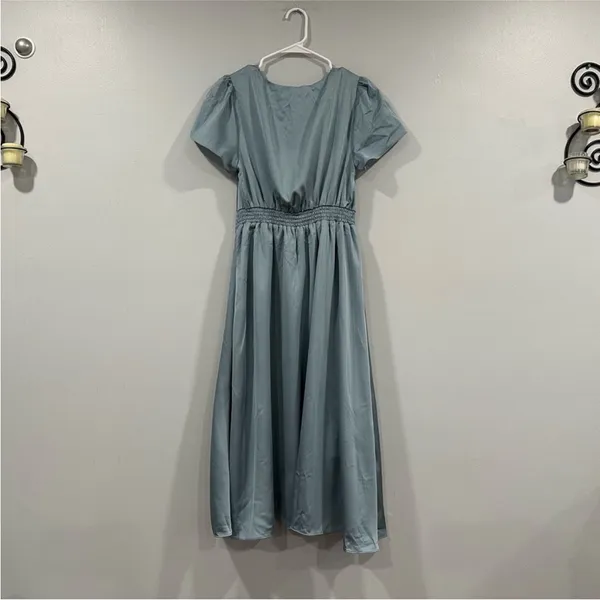 Baltic Born Poppy Satin Midi Dress Light Blue Medium M NWD - Image 7